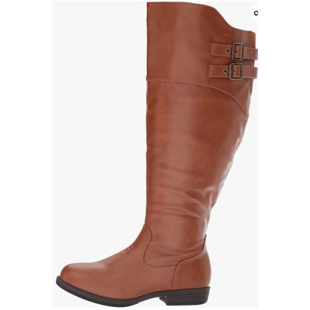 BRINLEY CO.Wide-Calf Knee-High Double-Buckle Riding Faux Leather Boots Size 8 - Picture 6 of 12